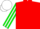 Red, green, white striped sleeves, white cap