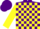 Purple, yellow checked, yellow sleeves, purple, yellow star cap