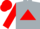 Metallic silver, red triangle, red sleeves, silver hoops, red cap, silver visor