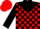 Red, black yoke, black blocks on sleeves, red cap
