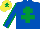 Royal blue, emerald green cross of lorraine, emerald green seams on sleeves, yellow cap, emerald green star