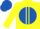 yellow, royal blue ball, yellow seams on sleeves, royal blue sleeves, royal blue cap with yellow button