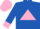 royal blue, pink triangle, pink cuffs and cap
