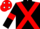 black, red cross sashes, red armlets, red cap, white spots