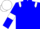 Blue body, white epaulettes, blue arms, white armlets, white cap, blue striped