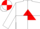 White, red triangle frame, red and white quartered sleeves