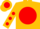 Gold, gold 'g' on red ball,  red dots on sleeves