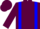 Maroon, blue braces, blue band on sleeves