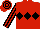 Red, black triple diamond, striped sleeves, hooped cap