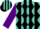 Turquoise & black diamonds, black stripes on purple sleeves