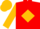 Red, gold crown, gold diamond seam on sleeves, gold cap