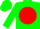 Green, green 'm' on red ball, green cap