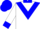 White, blue chevron, blue collar, cuffs and cap