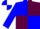 Blue, white & maroon quarters, blue h m, brown crucifix on back