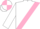 White, Pink sash, white sleeves, pink hoops, white cap, pink quartered