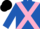 royal blue, pink cross sashes, black cap