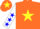 orange, yellow star, white sleeves, blue stars, orange cap , yellow star