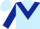 light blue, dark blue chevron, dark blue sleeves, light blue cap