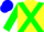 Yellow body, green cross sashes, green arms, blue hoops, blue cap