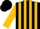 Black, gold circled 'jm', gold stripes on sleeves, black cap