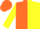 Orange and yellow halves, light blue and yellow opposing sleeves, orange cap