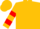 Gold, red 'jw', red hoops on sleeves, gold cap