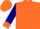 Orange, orange cuffs on navy blue sleeves
