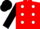 Red, white spots, black sleeves & cap
