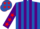 Royal blue and purple stripes, purple sleeves, red stars and stars on cap