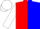 Red and blue halves, white sleeves and cap
