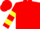 Red, yellow hoops on front & emblem on back, yellow bars on sleeves