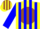 Yellow, brown ball,blue stripes on sleeves