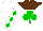 White, brown yoke, green shamrock, red heart and green diamonds on sleeves, white cap