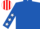 Royal blue, royal blue sleeves, white stars, red and white striped cap