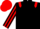Black, red epaulettes, striped sleeves, red cap, black peak
