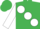 Emerald green, large white spots & sleeves, emerald green cap