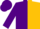 Purple and gold halves, white 'rrc', purple sleeves