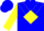 Blue, yellow diamond framed 'c', yellow chevron and diamond on slvs, blue cap