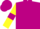 violet, yellow spot, yellow sleeves, violet armlets and cap
