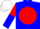 blue, white diablo, red disc, red and blue halved sleeves, white armbands, red stripe on white cap