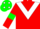 red, white chevron, red sleeves, green armlets, green cap, white spots