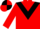 red, black chevron, red sleeves, red cap, black quarters