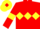 Red, yellow triple diamond and armlets, yellow cap, red diamond