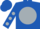Royal blue, black 'mhf' and horse on silver ball, silver dots on sleeves, royal blue cap