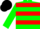 green, red hoops, black cap