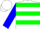 White, blue and green hoops, blue sleeves, green hoops