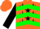 Orange, black stars, green chevrons on black sleeves