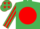 Emerald green, red disc, striped sleeves and stars on cap