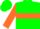 Green body, orange hoop, orange arms, green cap