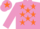 Mauve, orange stars, mauve sleeves, mauve cap, orange star